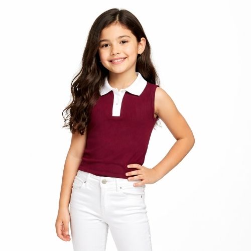 CHILINS Girls Sleeveless Polo Neck Top – Smart Casual Everyday Wear