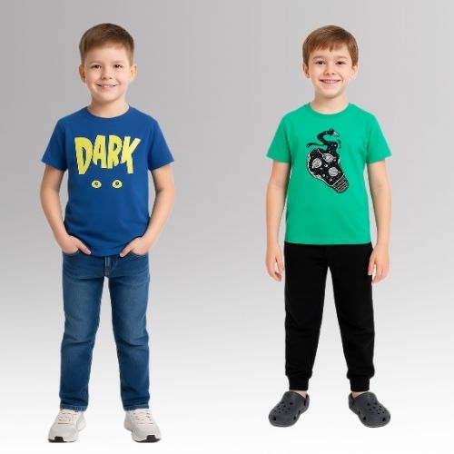 Round Neck Printed Super Combed Cotton T-shirt, (Pack of 2)