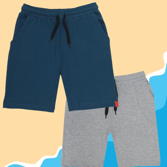 Kids Cotton Shorts Grey & Blue