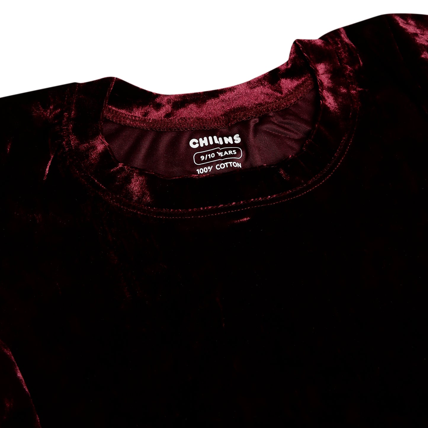 CHILINS Girls Velvet Top | Maroon Short Sleeve Party Wear Top