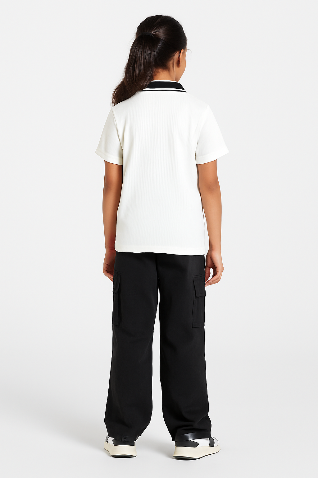 Girls Cotton Solid Collared Polo T-shirt
