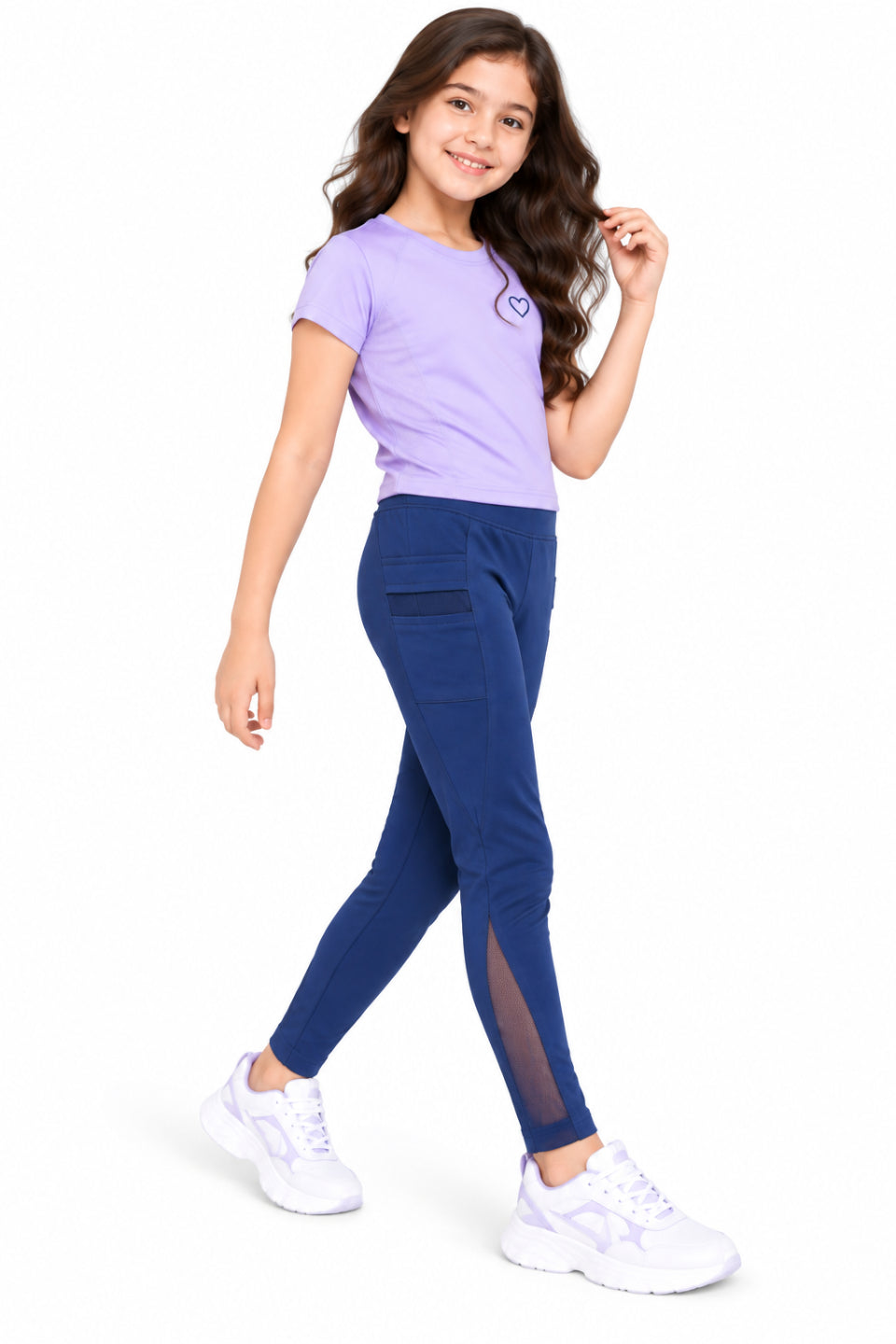 CHILINS Girls Navy Blue Sports Leggings | Activewear Leggings | Mesh Side Panel | Comfortable Fit