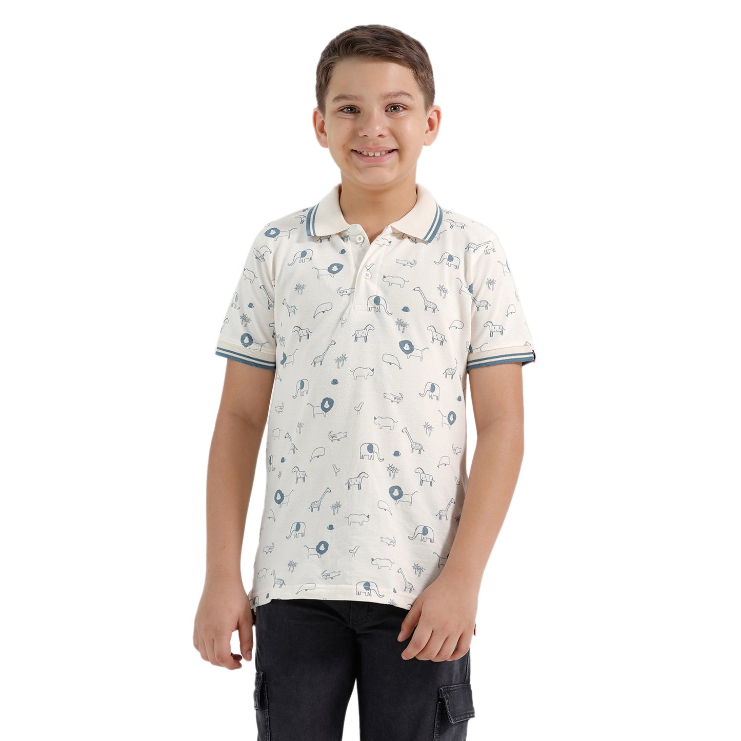 Boys Cotton Printed Collared Polo Tshirt