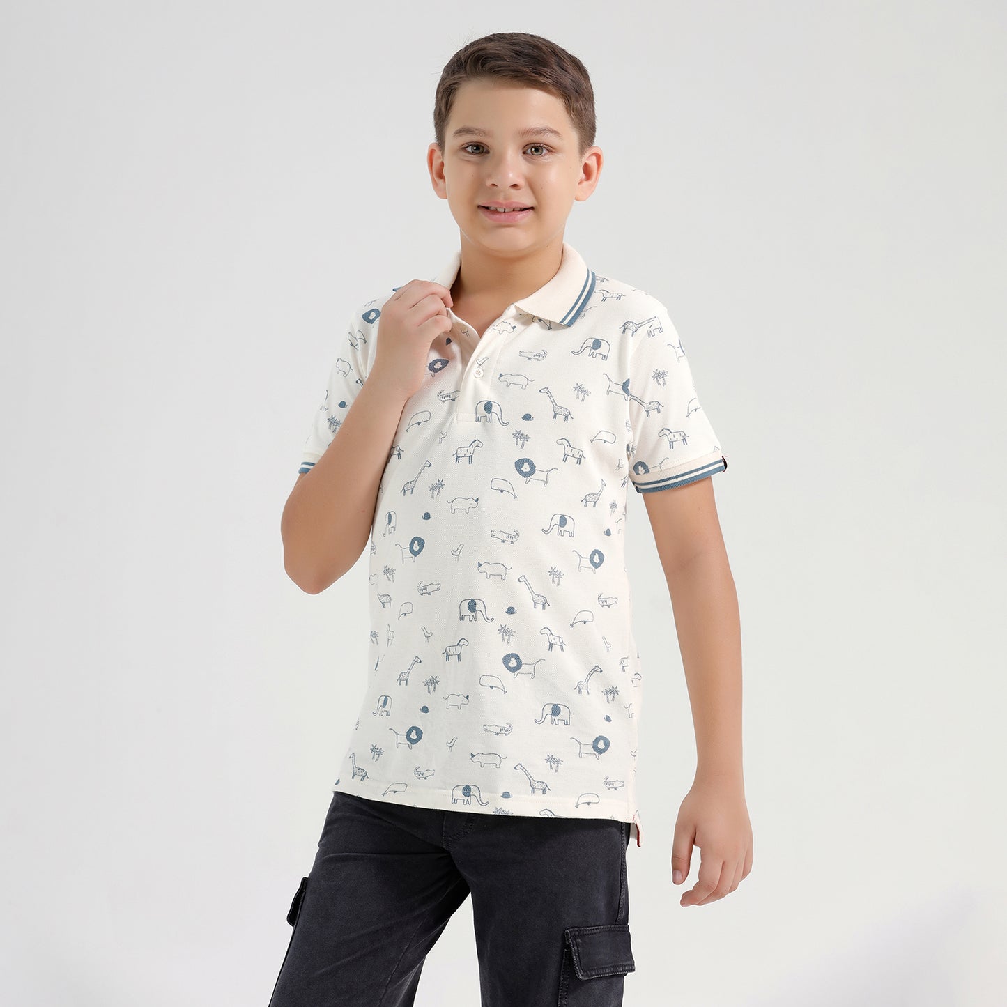 Boys Cotton Printed Collared Polo Tshirt