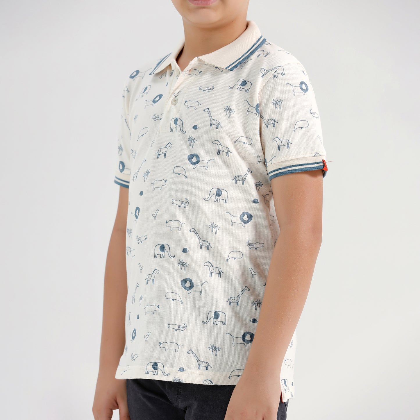 Boys Cotton Printed Collared Polo Tshirt