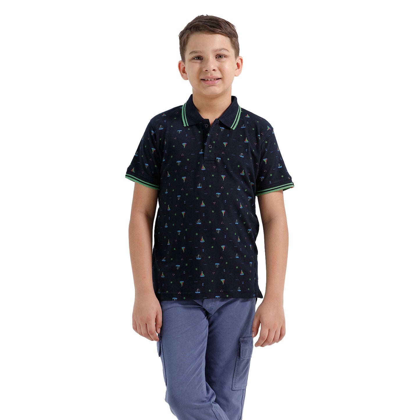 Boys Cotton Printed Collared Polo Tshirt