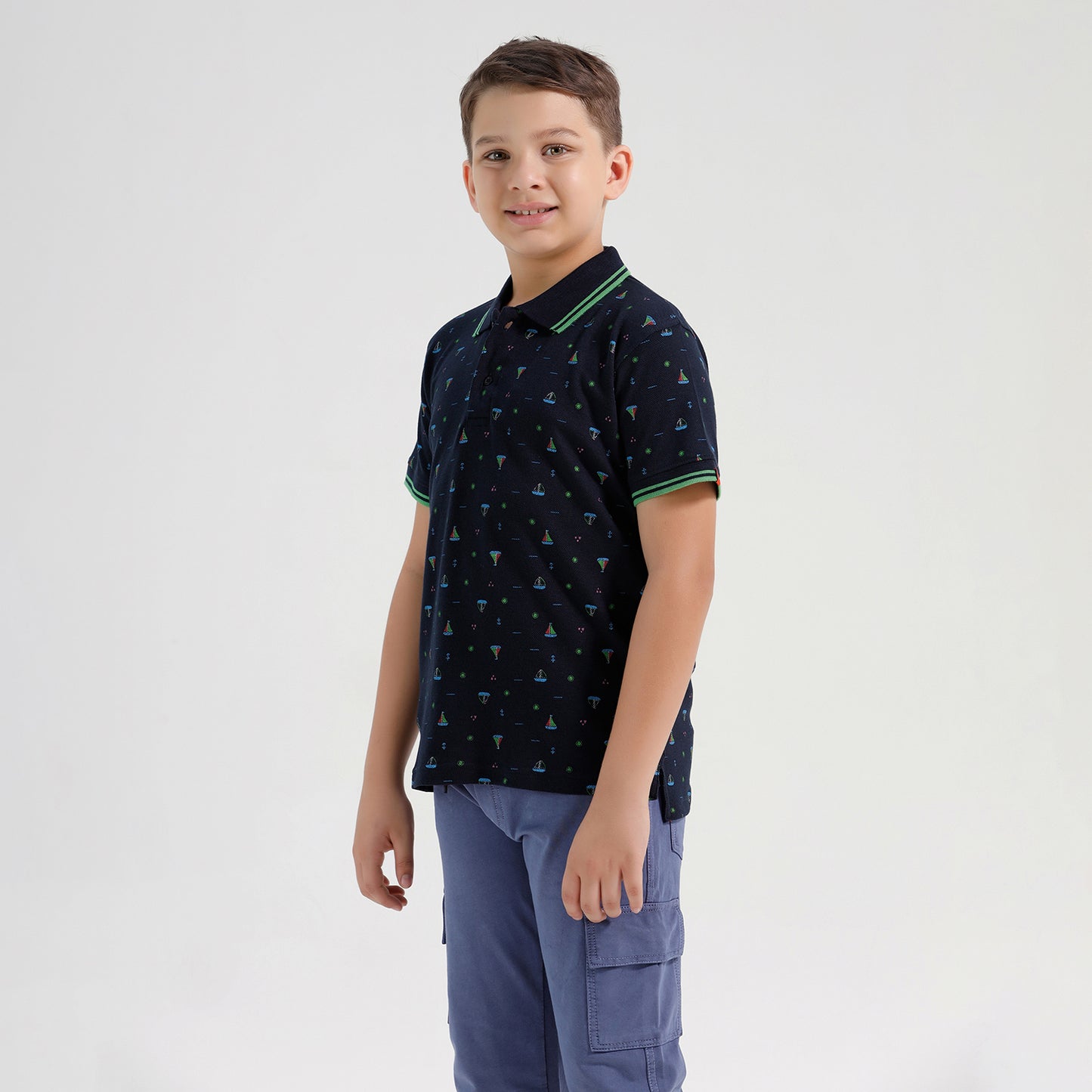 Boys Cotton Printed Collared Polo Tshirt