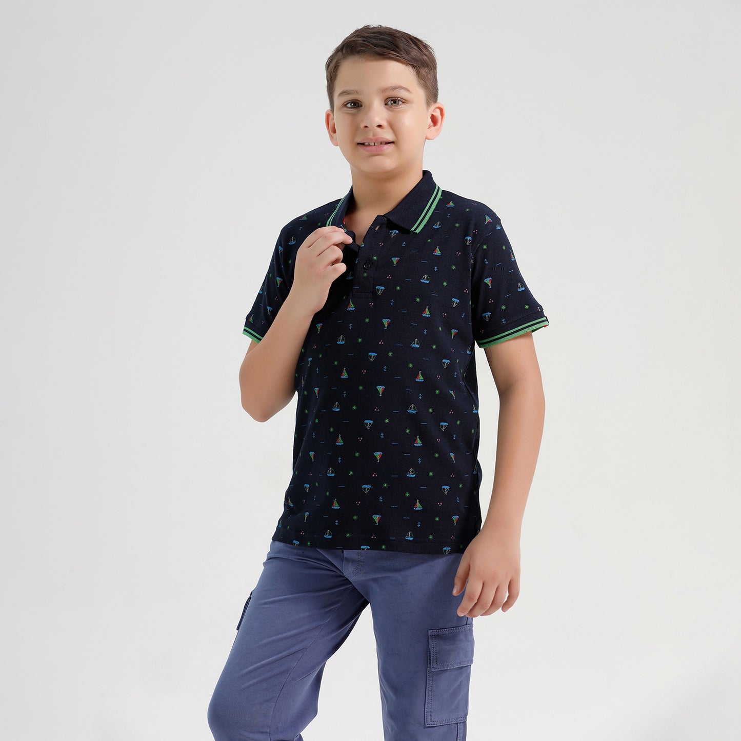 Boys Cotton Printed Collared Polo Tshirt