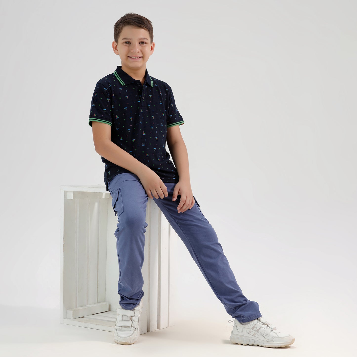 Boys Cotton Printed Collared Polo Tshirt