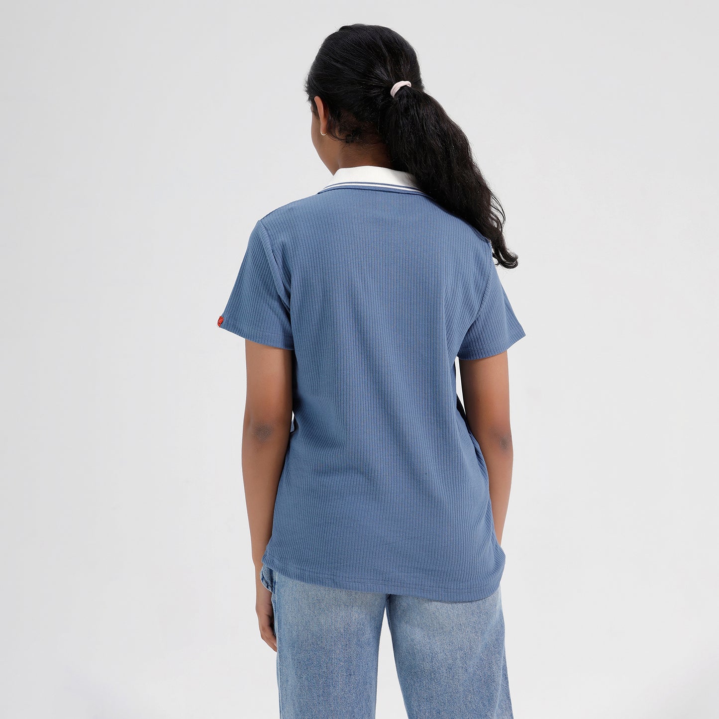Girls Cotton Solid Collared Polo T-shirt