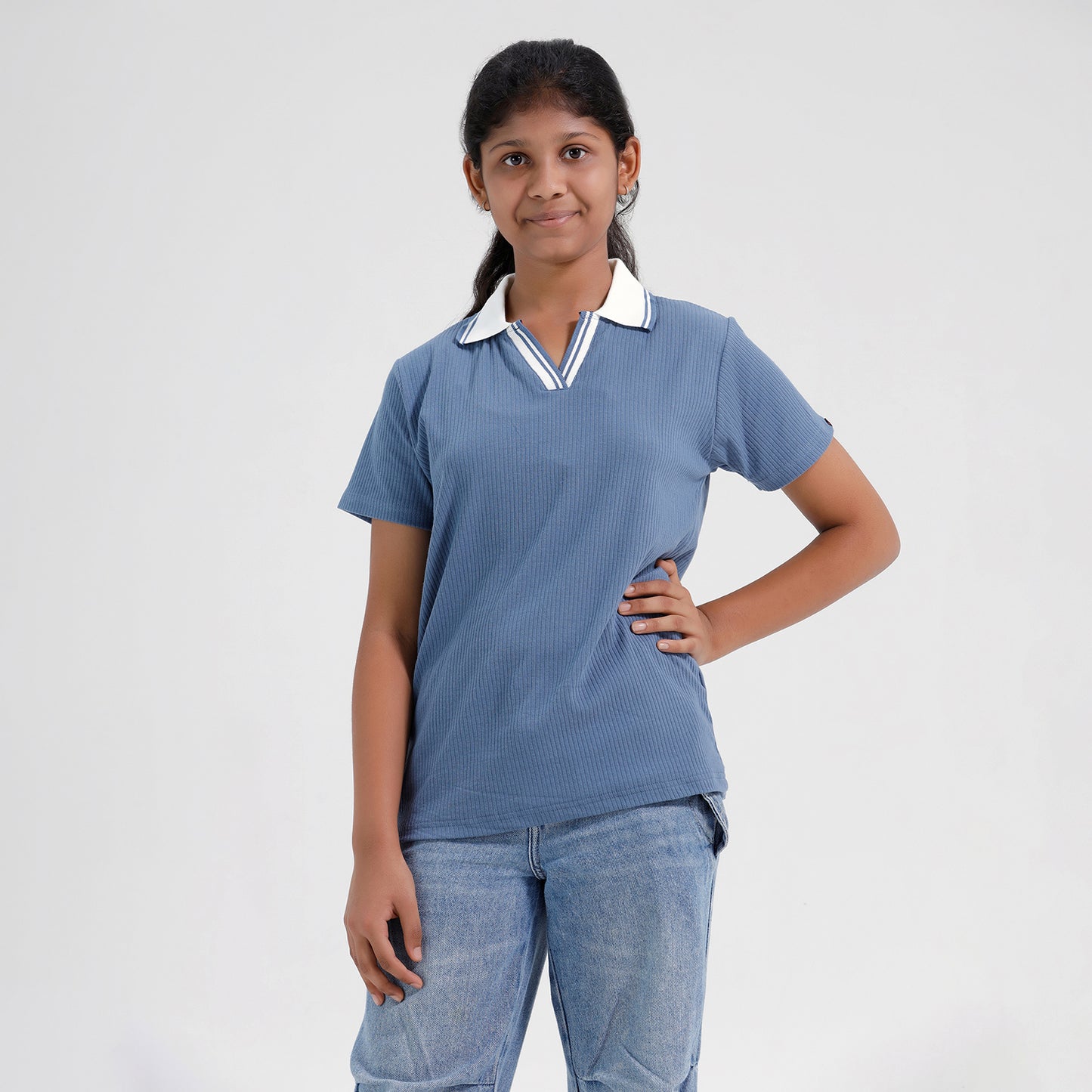 Girls Cotton Solid Collared Polo T-shirt