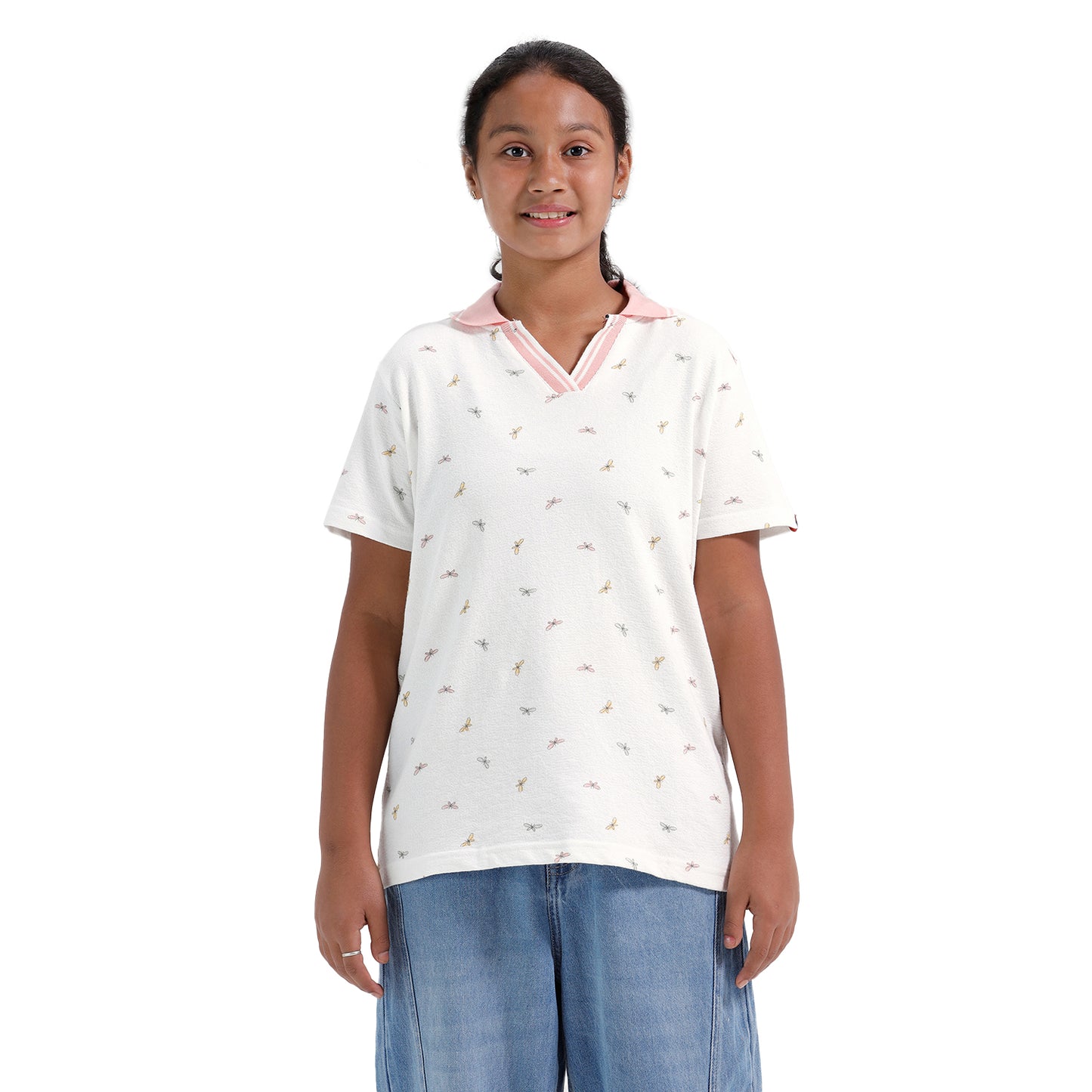 Girls Cotton Printed Collared Polo T-shirt