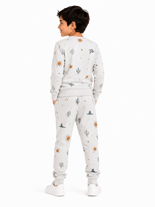 CHILINS Boys & Girls Off White Printed Co-Ord Set
