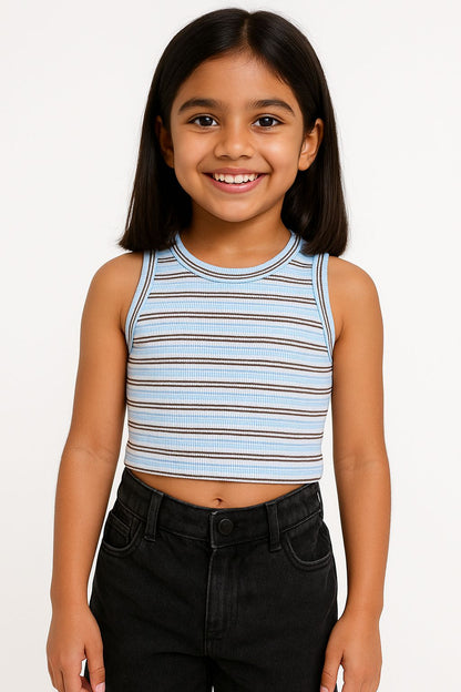 Girl's Solid Crew Neck Ribbed/Knitted Sleeveless Stretchable Slim Fit Crop Tank Top