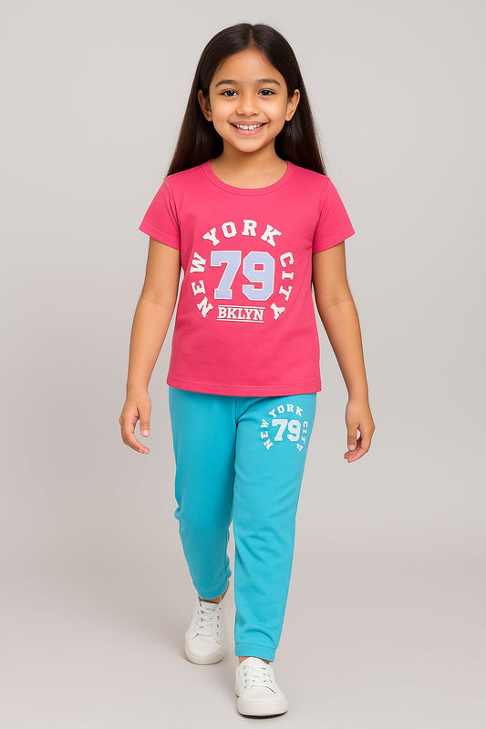 Girls Cotton Tshirt Pajama Set Knit Half Sleeves