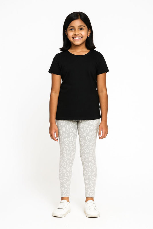Poly lycra Printed Leggings for Girls Grey Heart