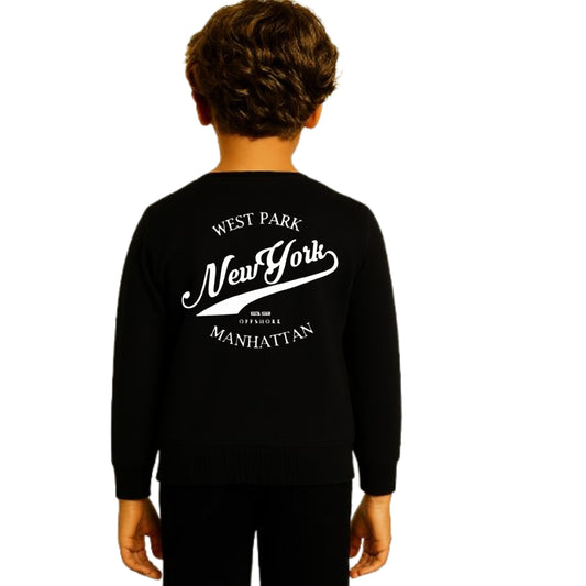 Boys Fleece Printed Round Neck Sweatshirt | Black