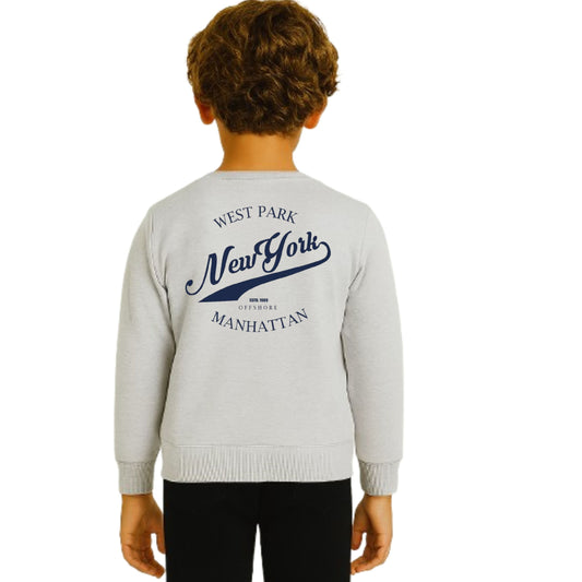 Boys Fleece Printed Round Neck Sweatshirt | Grey Milange