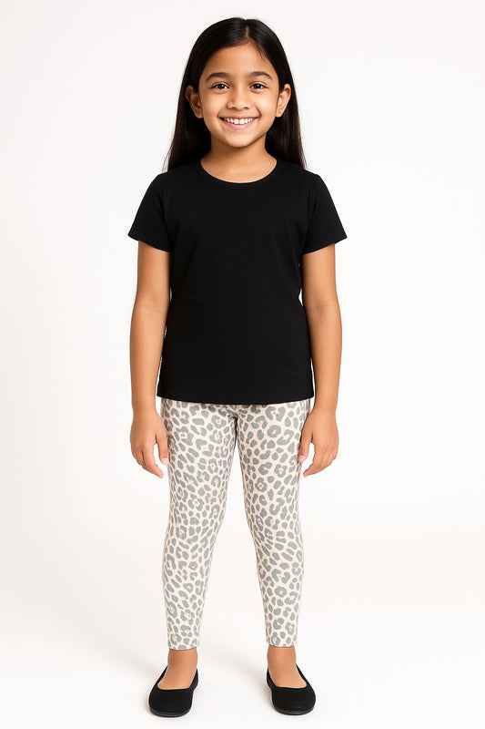 Poly lycra Printed Leggings for Girls Pink