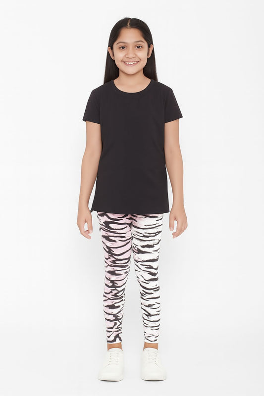 Poly lycra Printed Leggings for Girls Pink