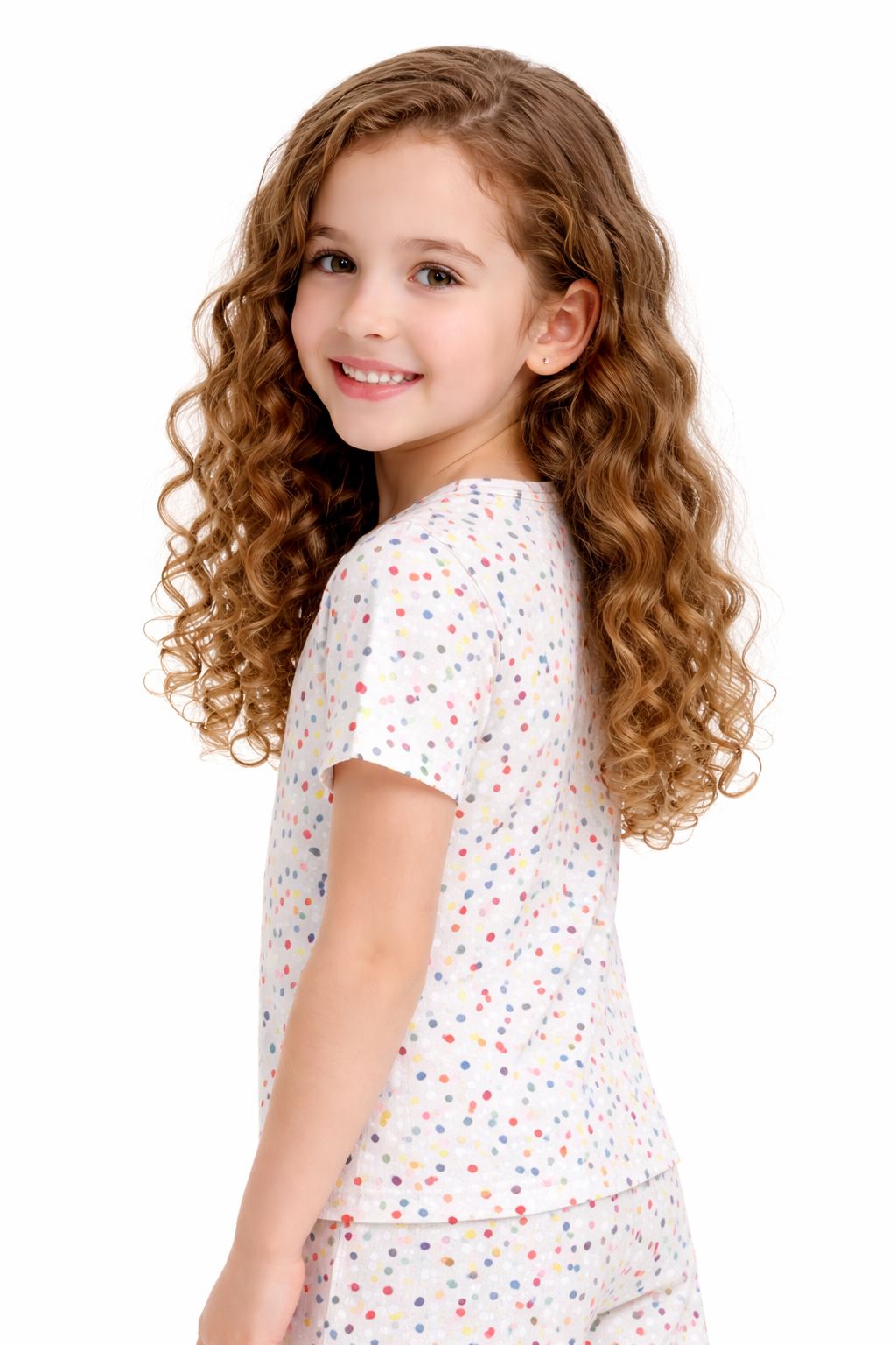 CHILINS Girls Cotton T-Shirt & Shorts Set – Heart Dot Print, Beige