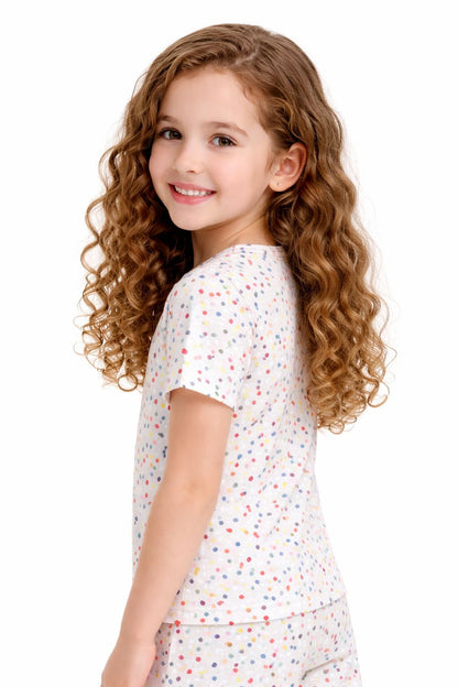 CHILINS Girls Cotton T-Shirt & Shorts Set – Heart Dot Print, Beige