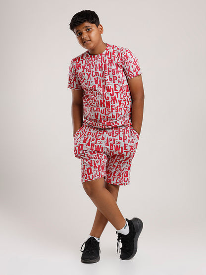 Printed Boys Half Sleeves Shorts Set - Coord set -White Red Night suit