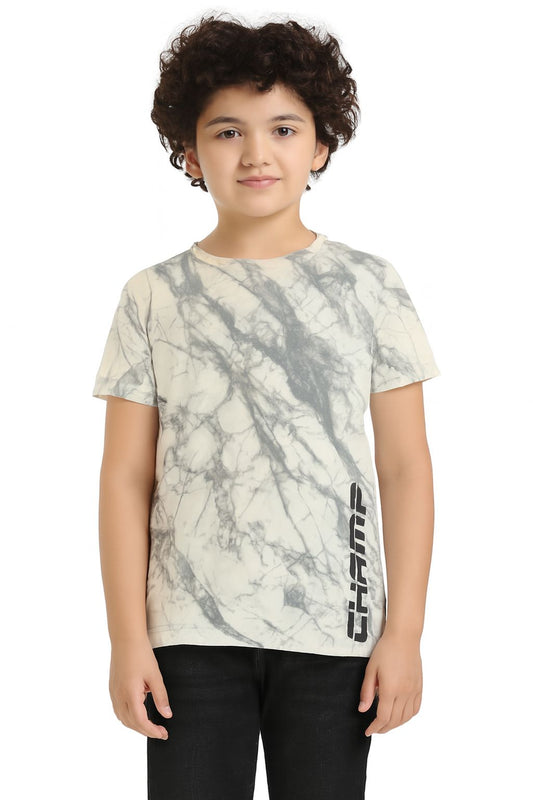 Boy Cotton Regular Fit Printed T-Shirt - Half Sleeve - Round Neck| White Grey Tie Dye champ