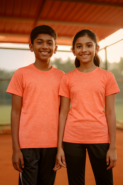 CHILINS Kids’ Orange Dry‑Fit Sports T‑Shirt – Activewear for School & Outdoor Sports