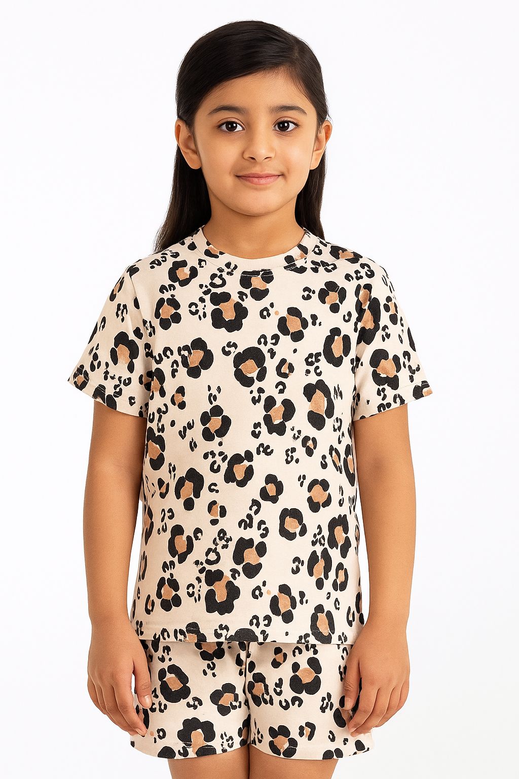 Pure Cotton Premium Printed Tshirt and Short Set Animal Print for girls