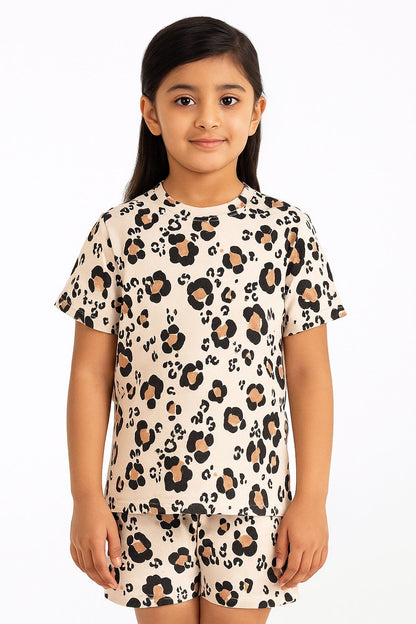 Pure Cotton Premium Printed Tshirt and Short Set Animal Print for girls
