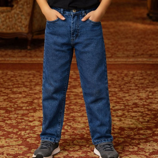 CHILINS Kids Blue Denim Jeans | Button Closure Regular Fit Jeans
