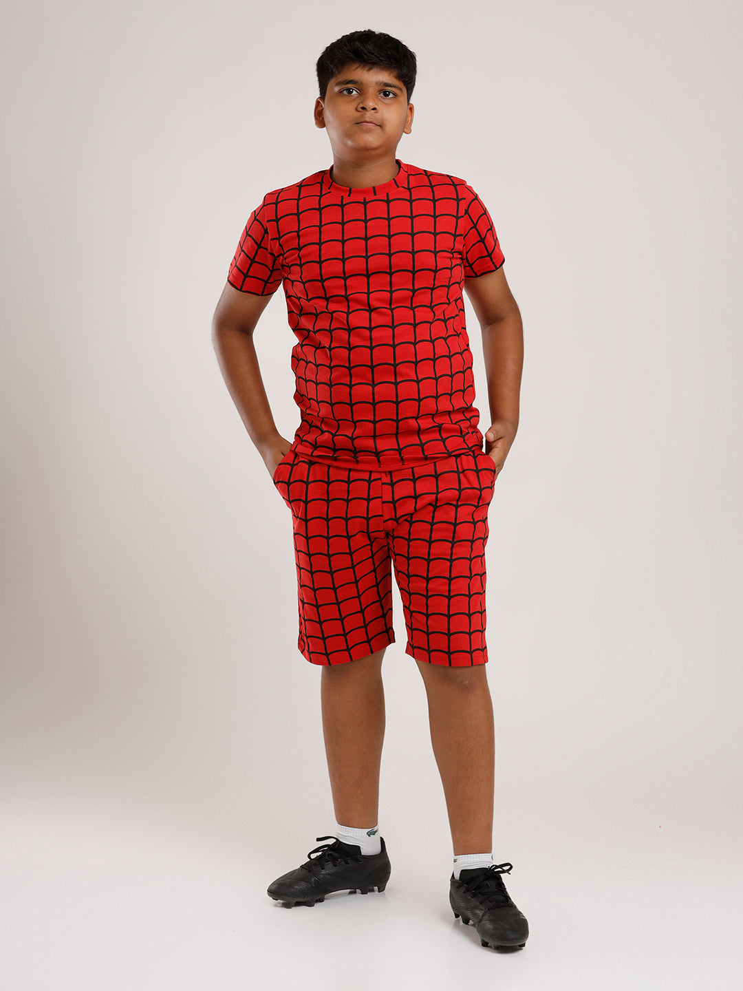 Printed Boys Half Sleeves Shorts Set - Spider - Coord set -Red Night suit