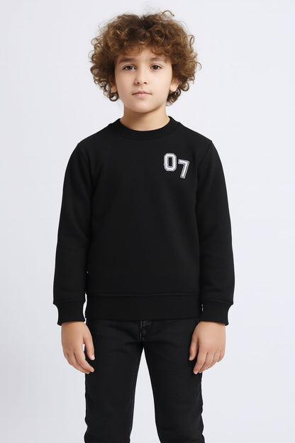 Boys Fleece Printed Round Neck Sweatshirt | Black