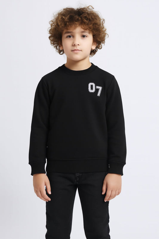 Boys Fleece Printed Round Neck Sweatshirt | Black