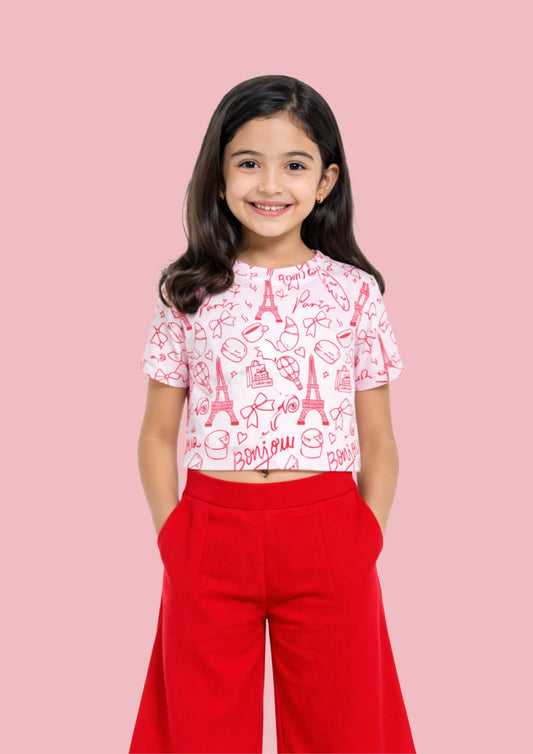 Girls’ Graphic Printed T-Shirt| Crop top | Soft Cotton Casual Tank Top