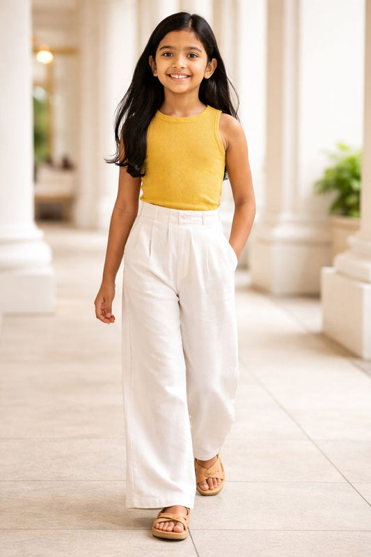 CHILINS Girls Yellow Ribbed Cotton Crop Top Stylish & Comfortable Kidswear