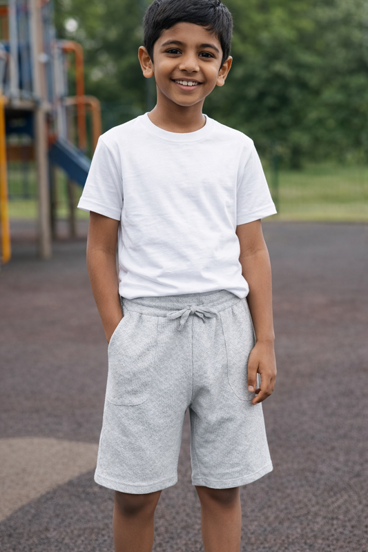 CHILINS Kids’ Light Gray Cotton Shorts – 100% Pure Cotton Casual Wear