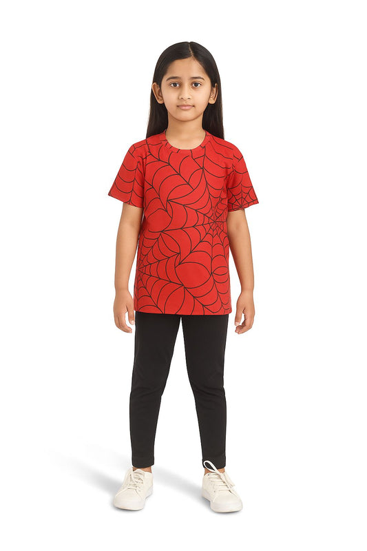Sleepwear Set | Tshirt Pyjama Pant Set | Nightsuit Set | Boys & Girls Cotton Fabric Red Spider