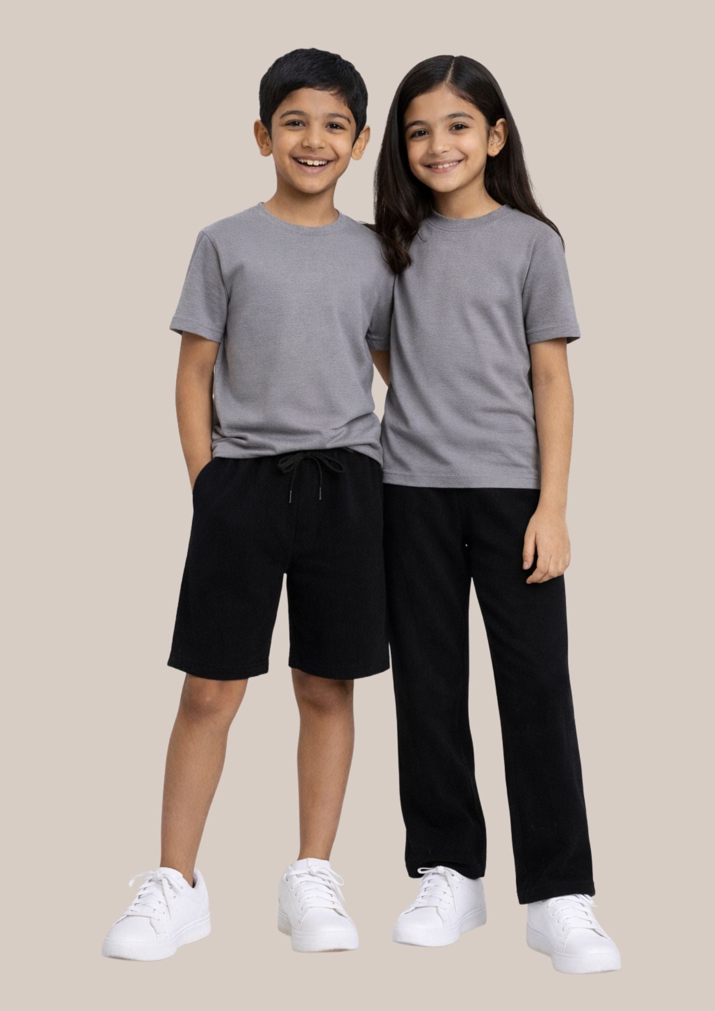 CHILINS Kids’ Mehandi Grey Cotton T‑Shirt – Soft Crew‑Neck Everyday Wear