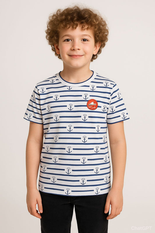 Boy Cotton Regular Fit Printed T-Shirt - Half Sleeve - Round Neck | White Arrow