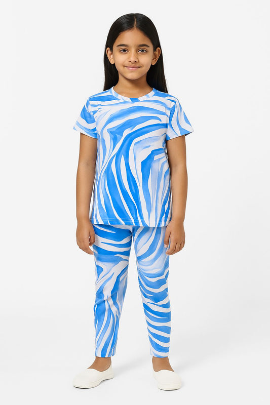 Sleepwear Set | Tshirt Pyjama Pant Set | Nightsuit Set | Boys & Girls Cotton Fabric Blue