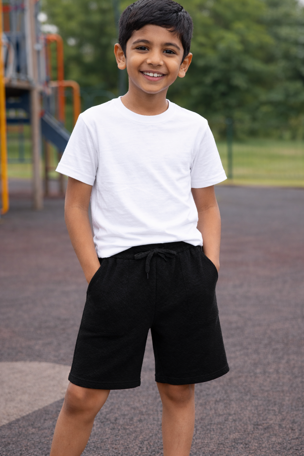 CHILINS Kids’ Light Black Cotton Shorts – 100% Pure Cotton Casual Wear