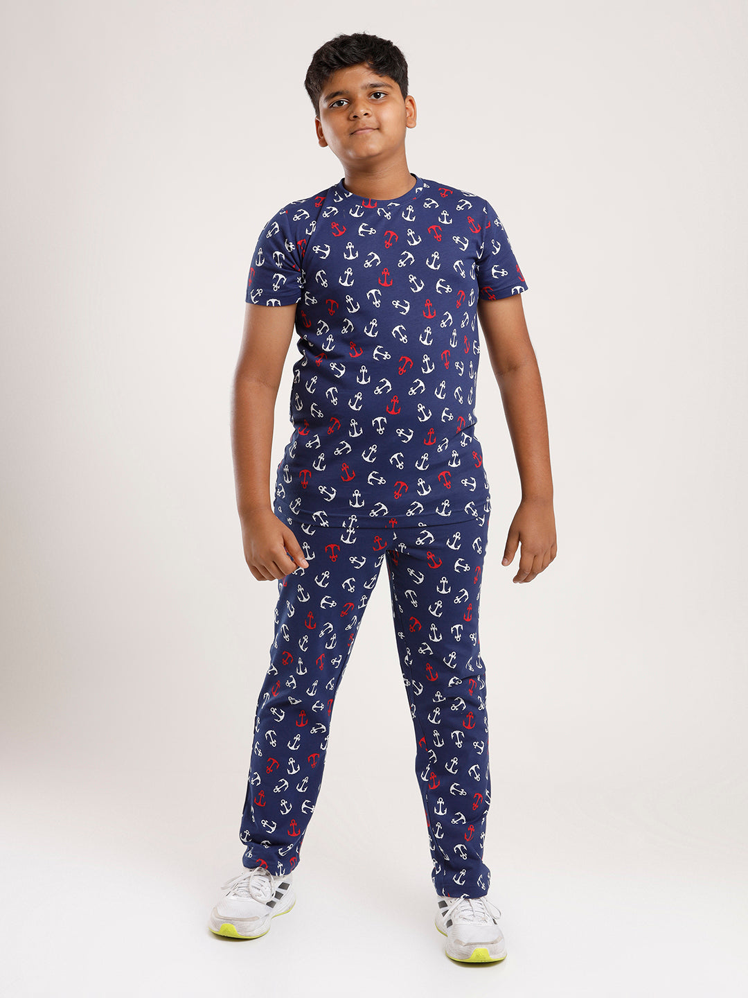 Printed Boys Half Sleeves Pyjama Set - Anchor - Coord set -Blue Night suit