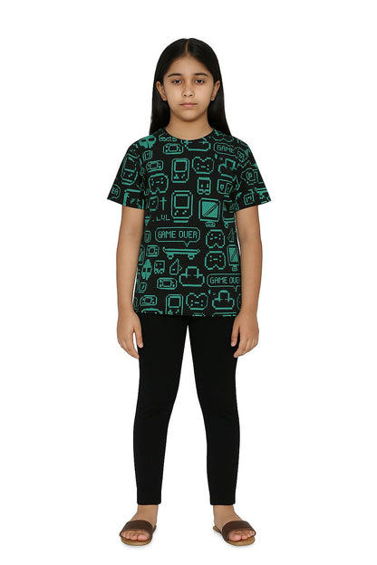 Sleepwear Set | Tshirt Pyjama Pant Set | Nightsuit Set | Boys & Girls Cotton Fabric Black