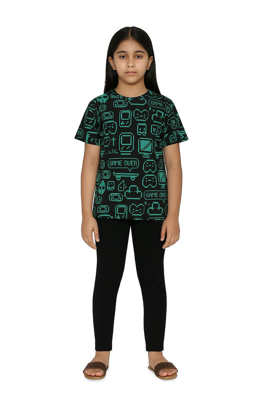 Sleepwear Set | Tshirt Pyjama Pant Set | Nightsuit Set | Boys & Girls Cotton Fabric Black