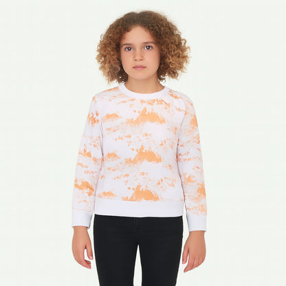 Girls Fleece Printed Round Neck Sweatshirt | Orange Tie Dye