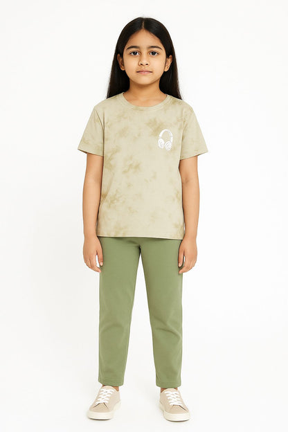 Sleepwear Set | Tshirt Pyjama Pant Set | Nightsuit Set | Boys & Girls Cotton Fabric Cream Green