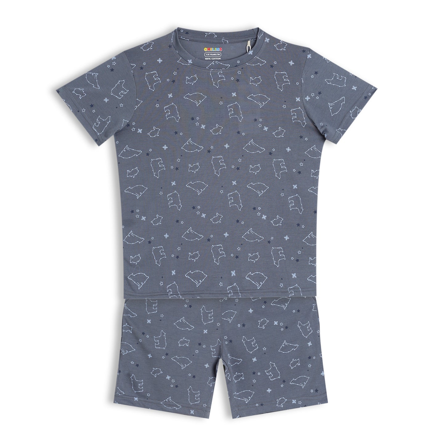 CHILINS Kids Pure Cotton Printed T-Shirt & Shorts Set | Bear Print Co-Ord Set