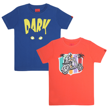 Round Neck Printed Super Combed Cotton T-shirt, (Pack of 2)